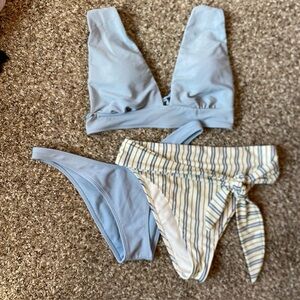 Abercrombie & Fitch Bikini Ribbed Womens Medium Large Blue Stripes 3 Piece